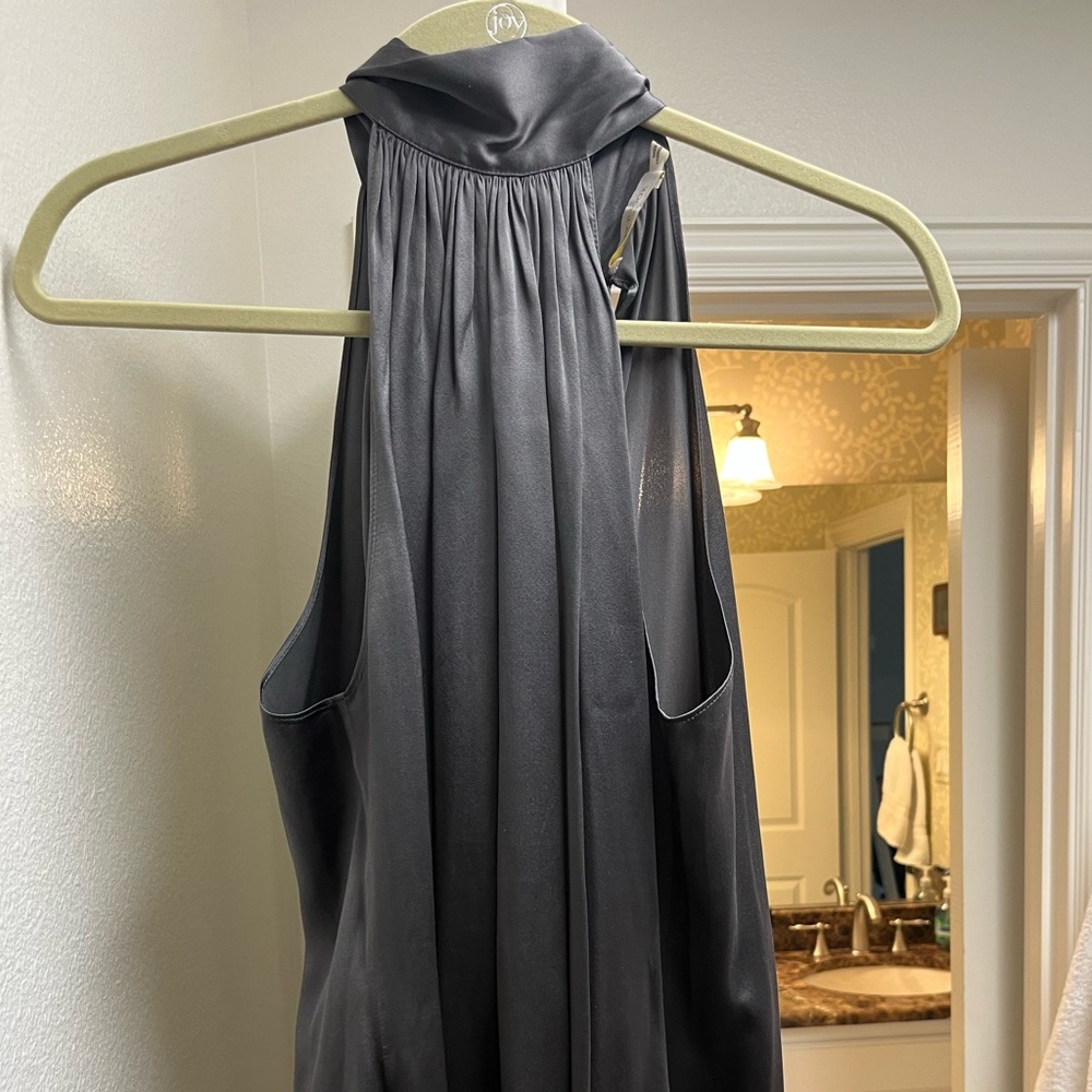 Silk lightly worn ramy brook gray top. High neck that ties around the neck.